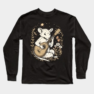 Retro Funny Possum Opossum playing the banjo Opossums Meme Long Sleeve T-Shirt